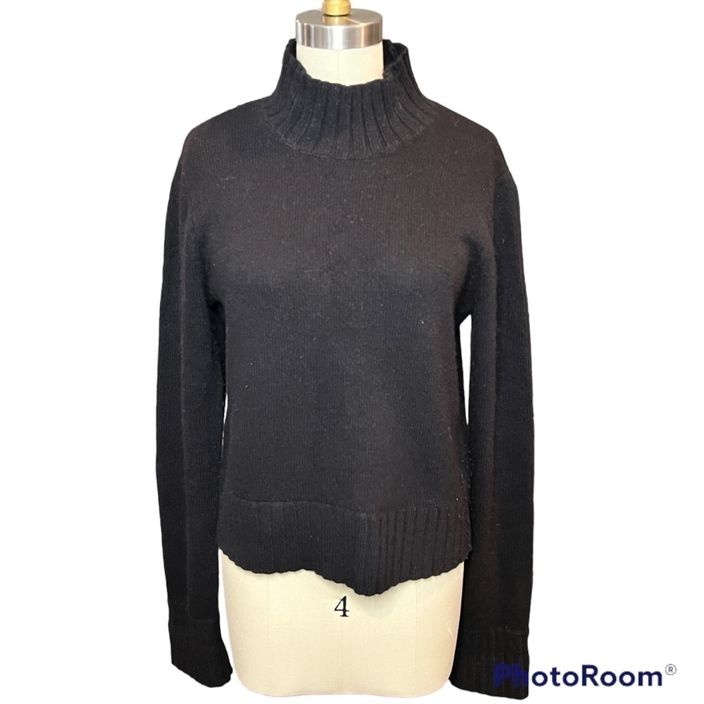Lauren Ralph Lauren Black Knit Mock Neck Wool Cashmere Angora Blend Sweater